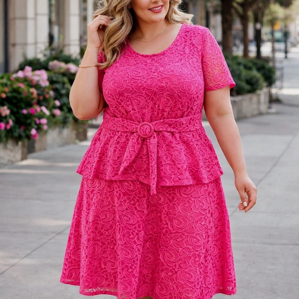 Perceptions Woman Pink Floral‎ Lace 2 Piece Skirt Set Plus Size 20W Bright Glam